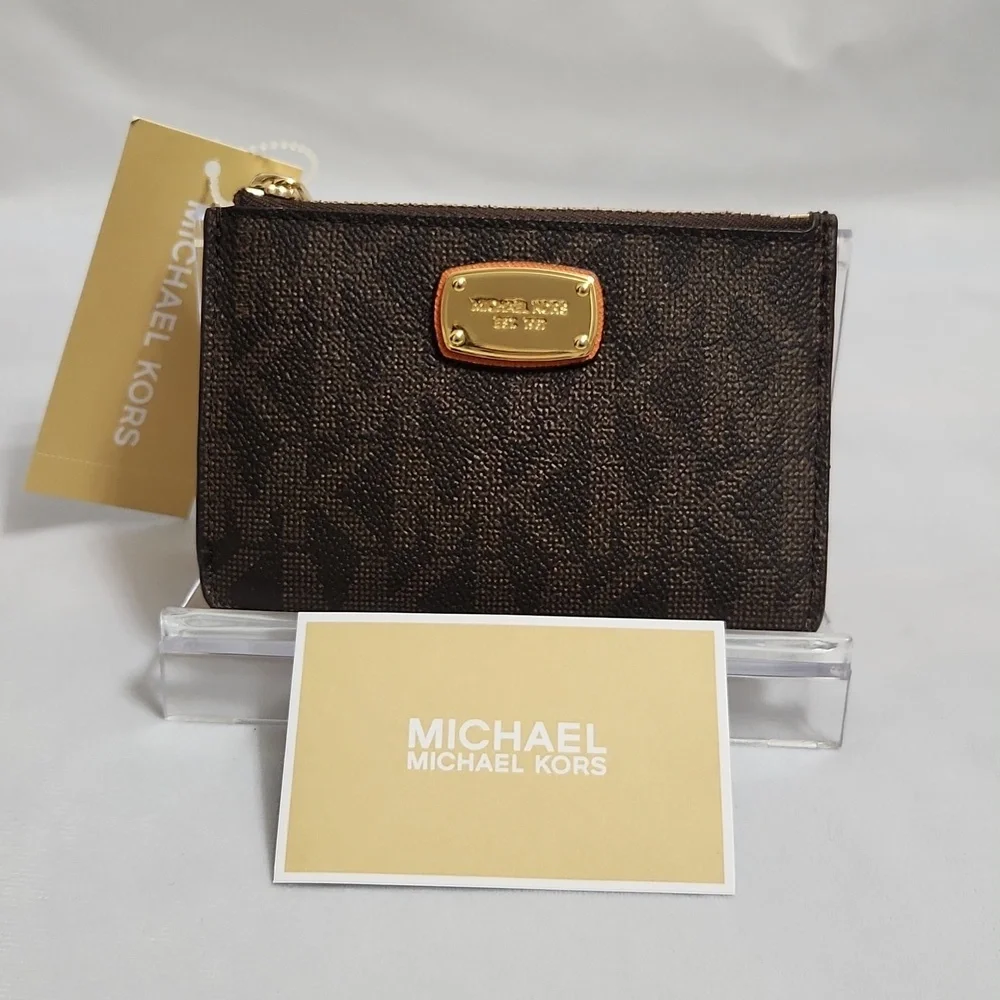 Michael Kors Jet Set Small Brown Tangerine Coinpouch w ID Holder Wallet